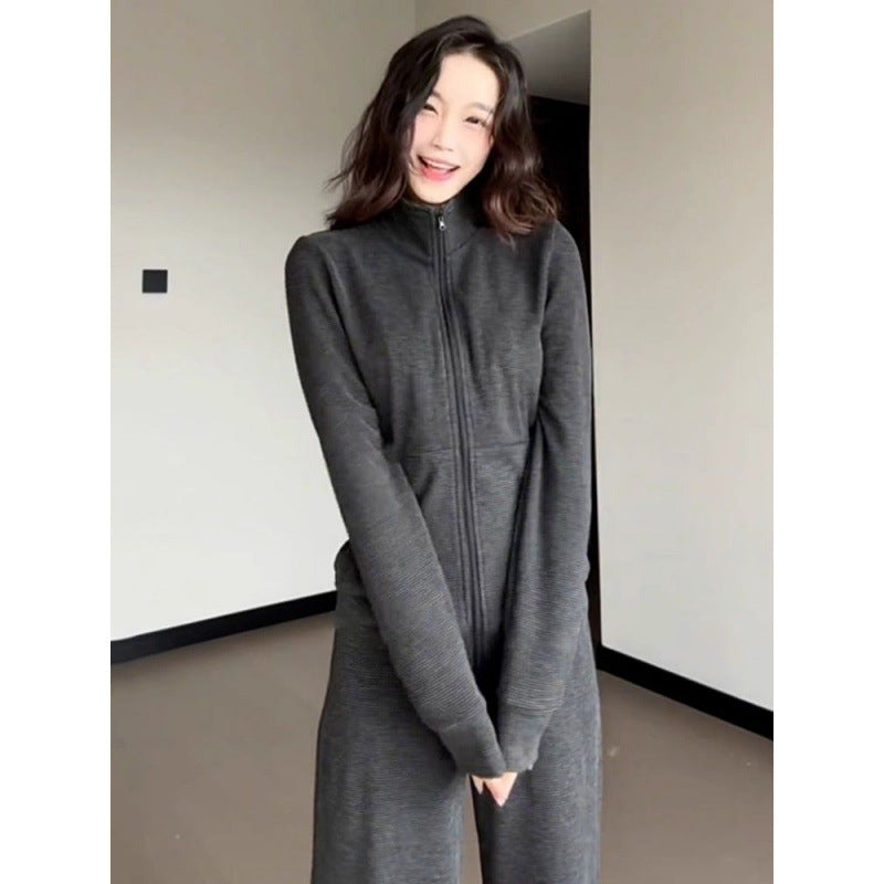 Damen Sportig Fleece Träningsdräkt Set med Löst Passform och Hög Krage Mirla-Eva Jonsson
