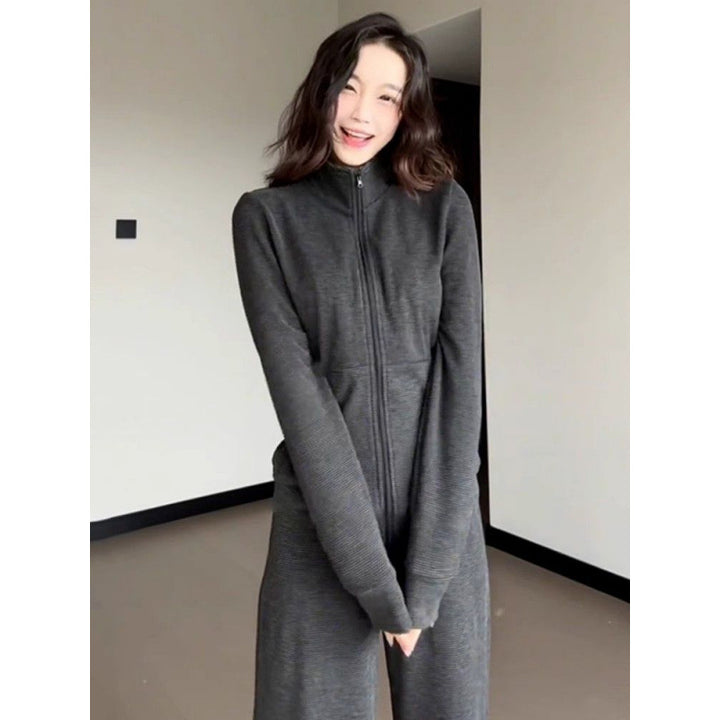 Damen Sportig Fleece Träningsdräkt Set med Löst Passform och Hög Krage Mirla-Eva Jonsson