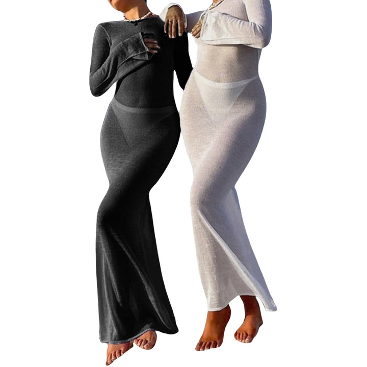 Damen Stick-Maxi-Kleid mit langen Ärmeln und figurbetonendem Schnitt Mirla-Eva Jonsson