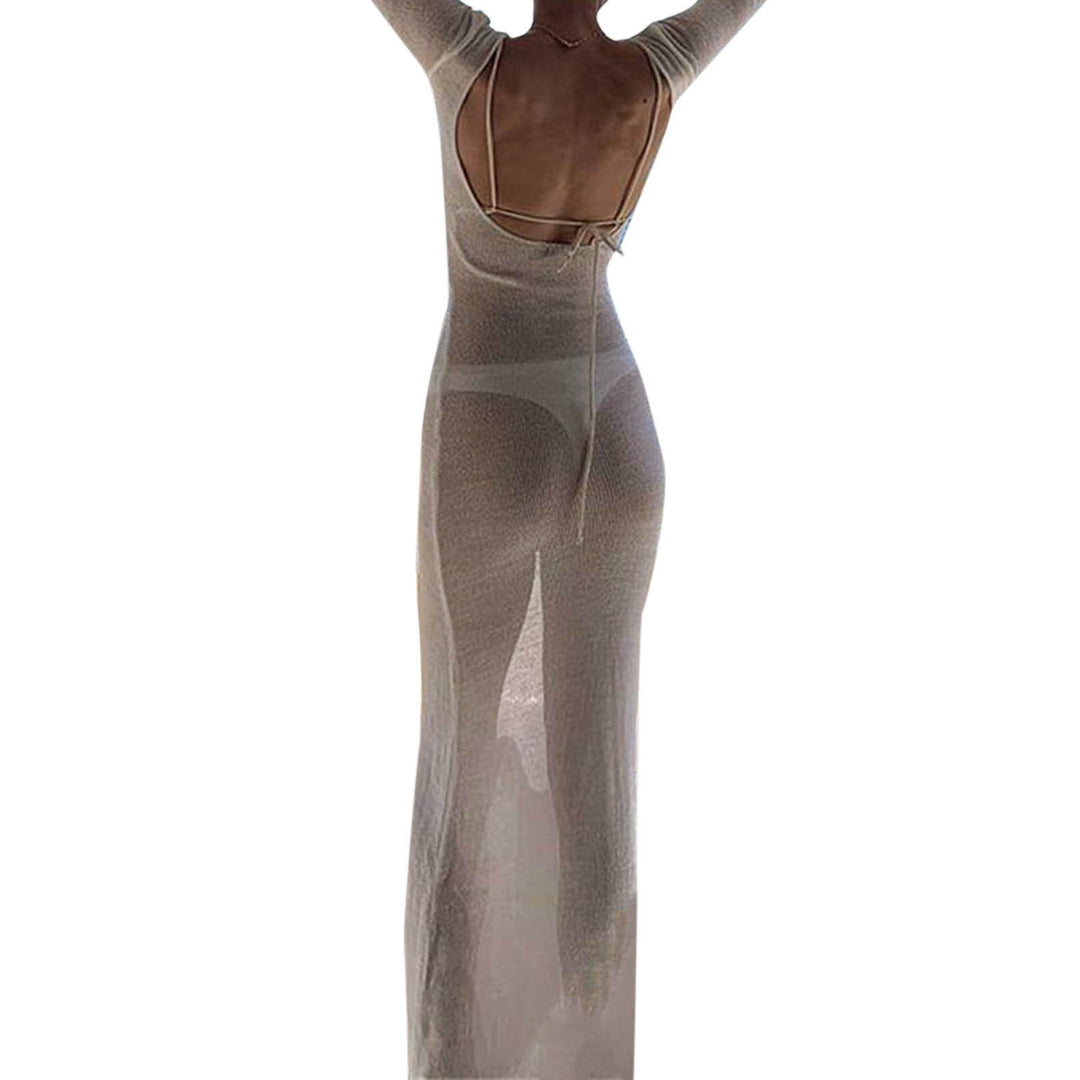 Damen Stick-Maxi-Kleid mit langen Ärmeln und figurbetonendem Schnitt Mirla-Eva Jonsson