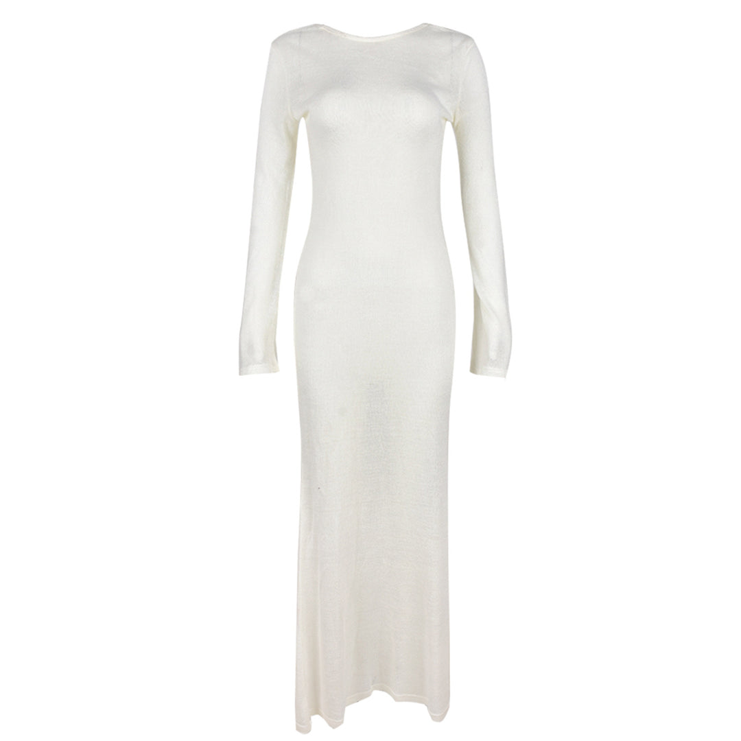 Damen Stick-Maxi-Kleid mit langen Ärmeln und figurbetonendem Schnitt Mirla-Eva Jonsson