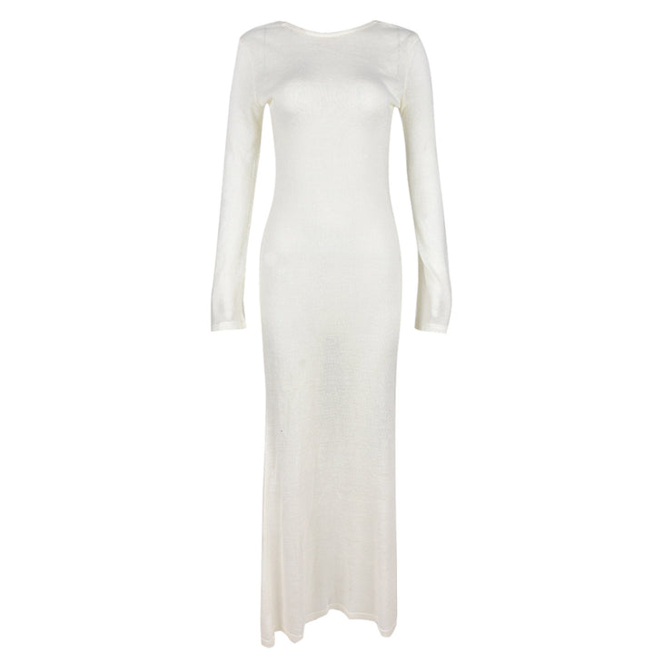 Damen Stick-Maxi-Kleid mit langen Ärmeln und figurbetonendem Schnitt Mirla-Eva Jonsson