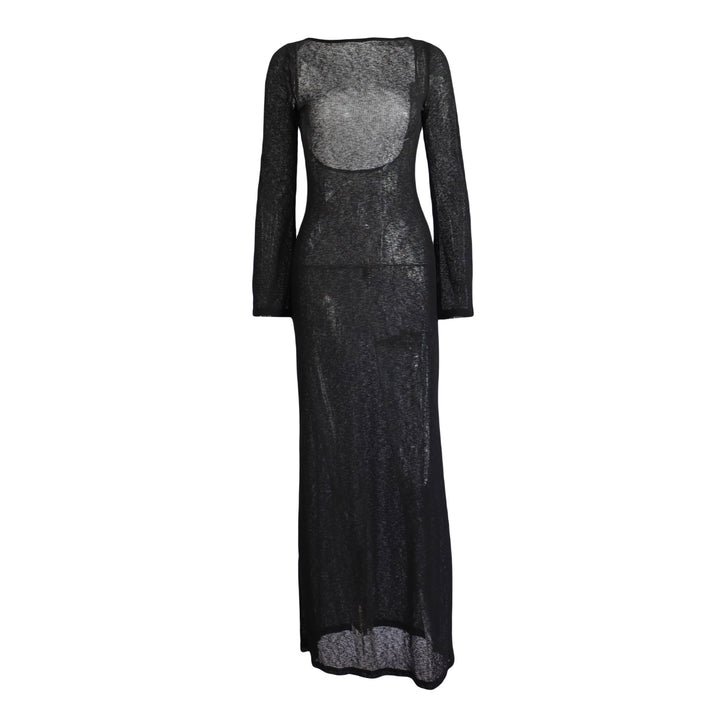 Damen Stick-Maxi-Kleid mit langen Ärmeln und figurbetonendem Schnitt Mirla-Eva Jonsson