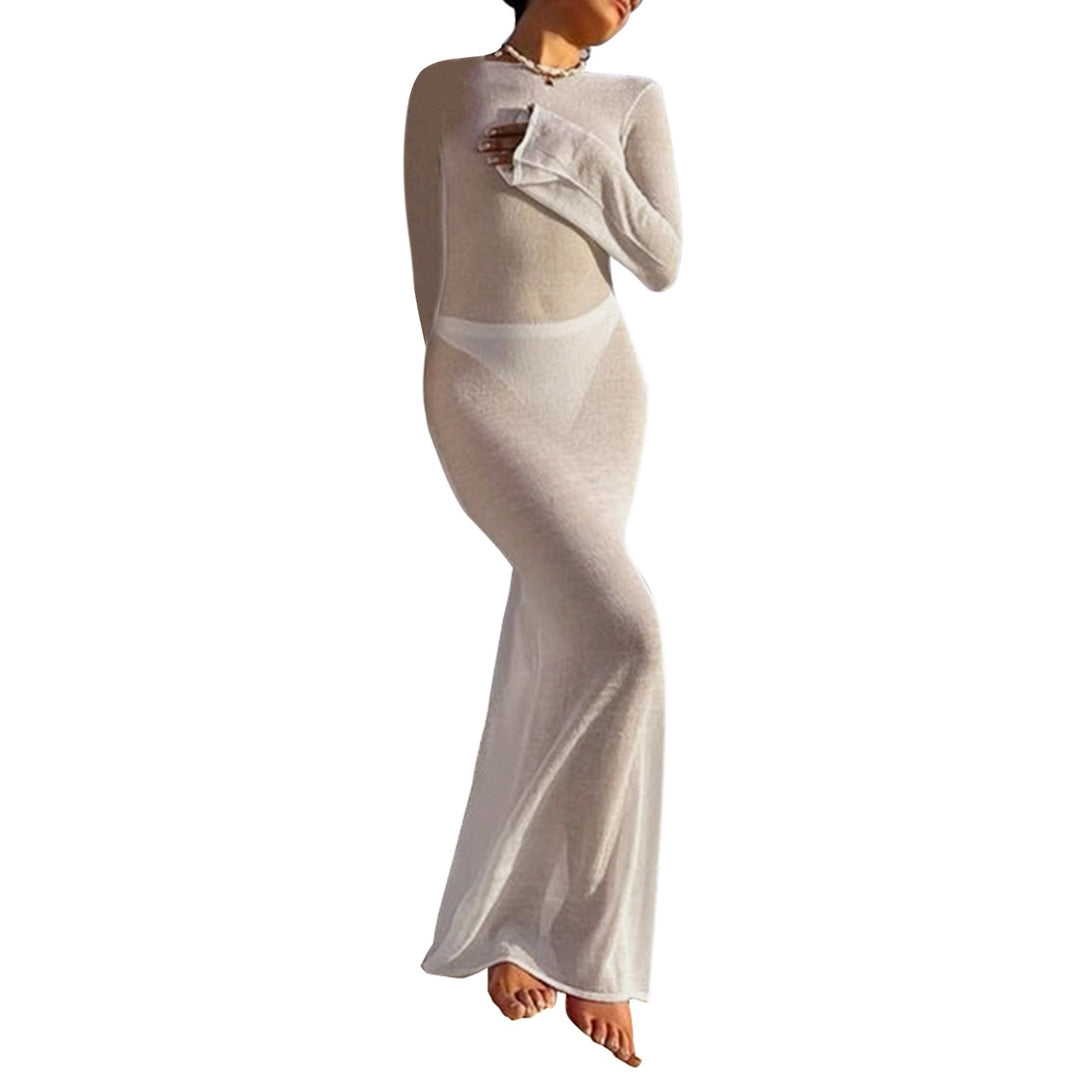Damen Stick-Maxi-Kleid mit langen Ärmeln und figurbetonendem Schnitt Mirla-Eva Jonsson