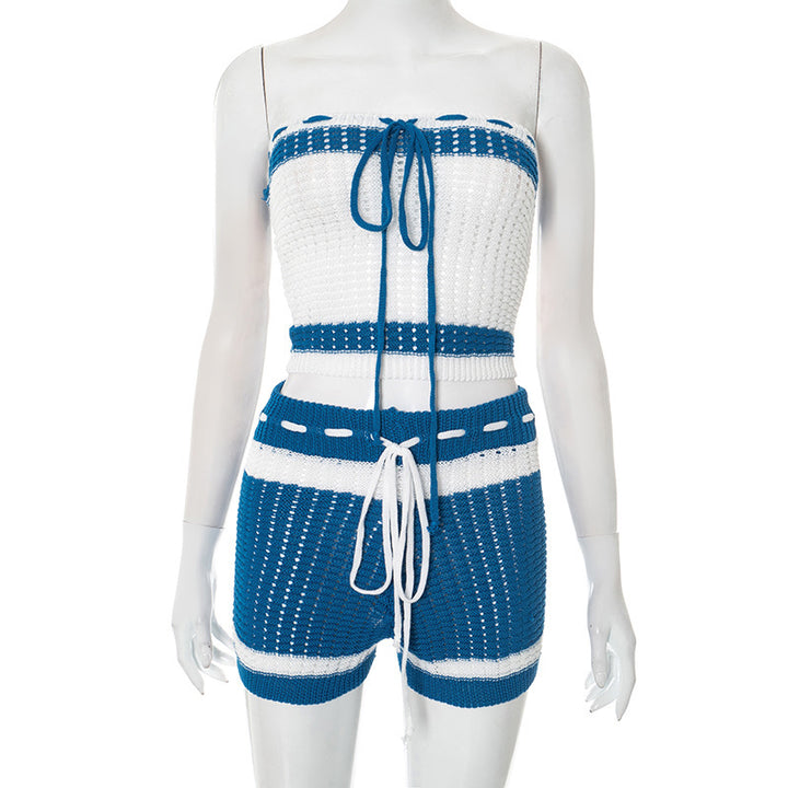 Damen Stickad Bandeau Set med Shorts och justerbar dragsko Mirla-Eva Jonsson