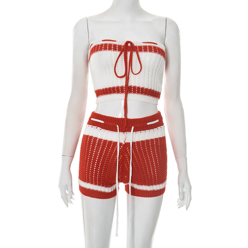 Damen Stickad Bandeau Set med Shorts och justerbar dragsko Mirla-Eva Jonsson