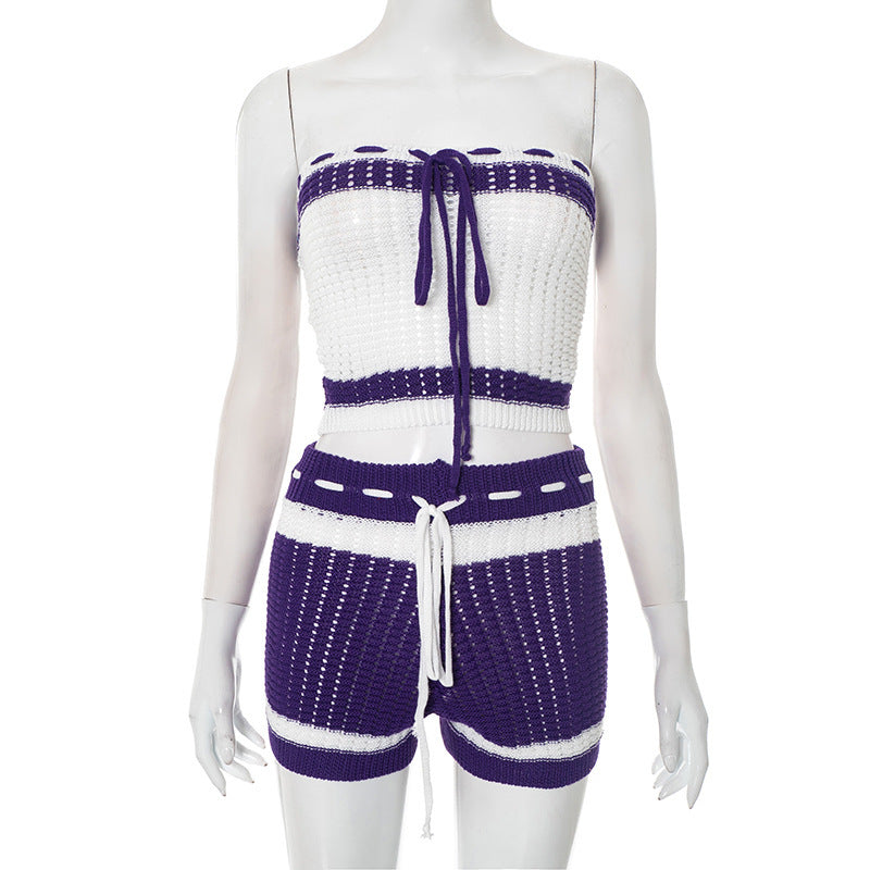 Damen Stickad Bandeau Set med Shorts och justerbar dragsko Mirla-Eva Jonsson