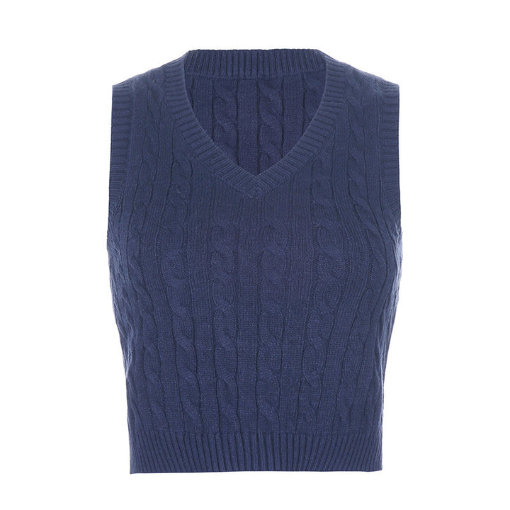 Damen Stickad Crop Top med V-hals och flätmönster Mirla-Eva Jonsson