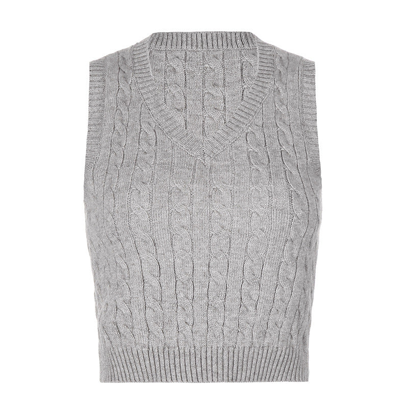 Damen Stickad Crop Top med V-hals och flätmönster Mirla-Eva Jonsson