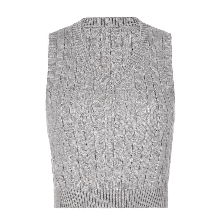 Damen Stickad Crop Top med V-hals och flätmönster Mirla-Eva Jonsson