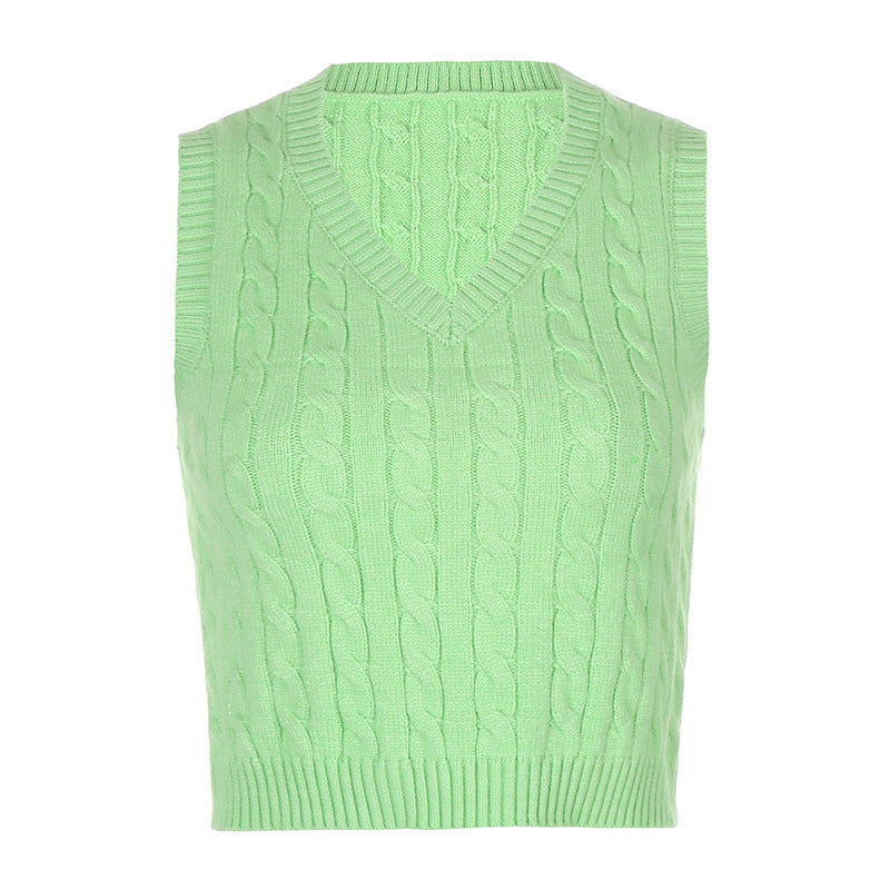 Damen Stickad Crop Top med V-hals och flätmönster Mirla-Eva Jonsson
