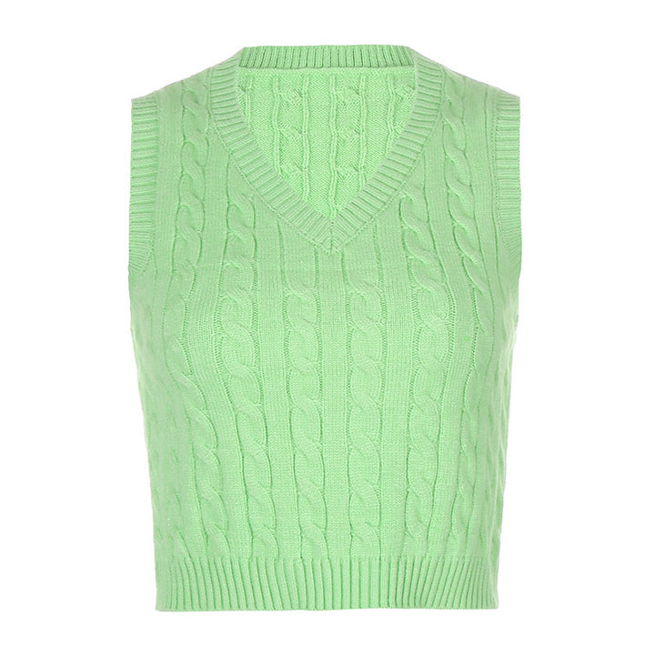 Damen Stickad Crop Top med V-hals och flätmönster Mirla-Eva Jonsson