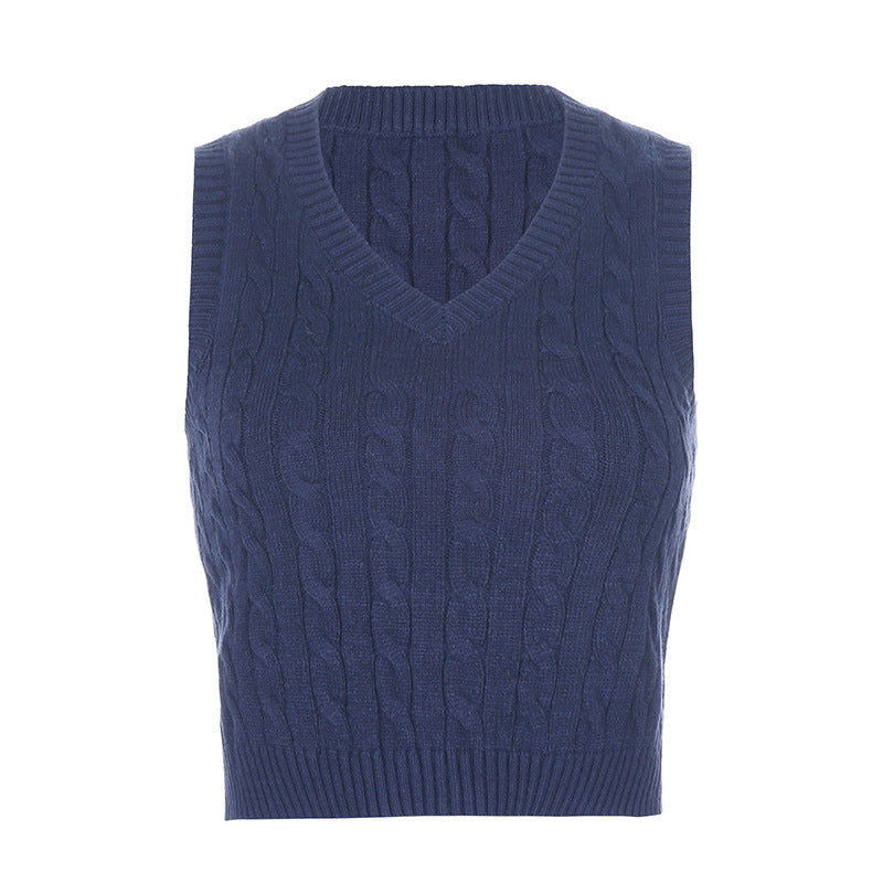 Damen Stickad Crop Top med V-hals och flätmönster Mirla-Eva Jonsson