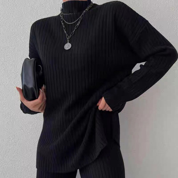 Damen Stickad Loungewear-set med hög krage och vida ben Mirla-Eva Jonsson