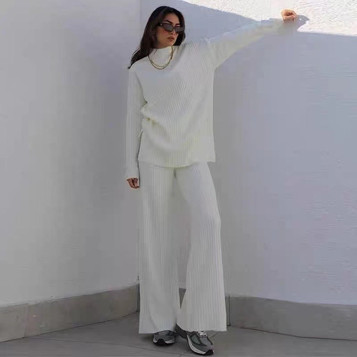 Damen Stickad Loungewear-set med hög krage och vida ben Mirla-Eva Jonsson