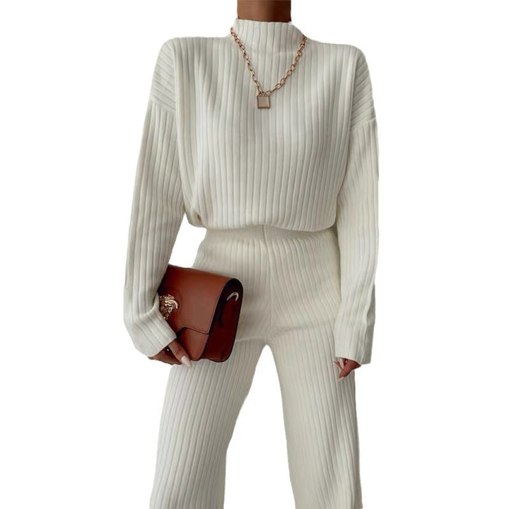 Damen Stickad Loungewear-set med hög krage och vida ben Mirla-Eva Jonsson