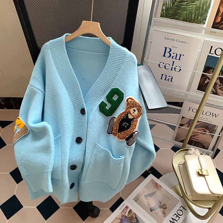 Damen Stor stickad cardigan med glada applikationer Eva Jonsson-Eva Jonsson