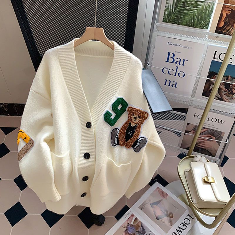 Damen Stor stickad cardigan med glada applikationer Eva Jonsson-Eva Jonsson