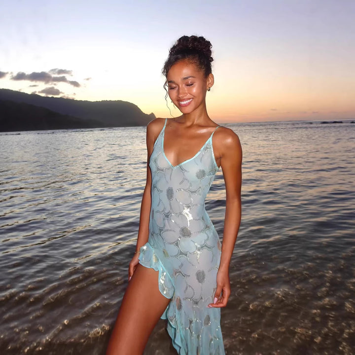 Damen Strandkleid mit transparentem Finish und asymmetrischem Saum Mirla-Eva Jonsson