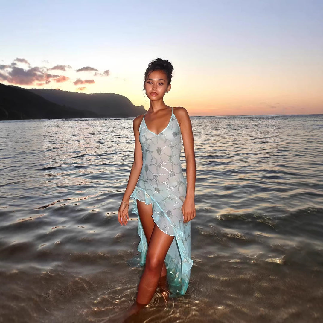 Damen Strandkleid mit transparentem Finish und asymmetrischem Saum Mirla-Eva Jonsson