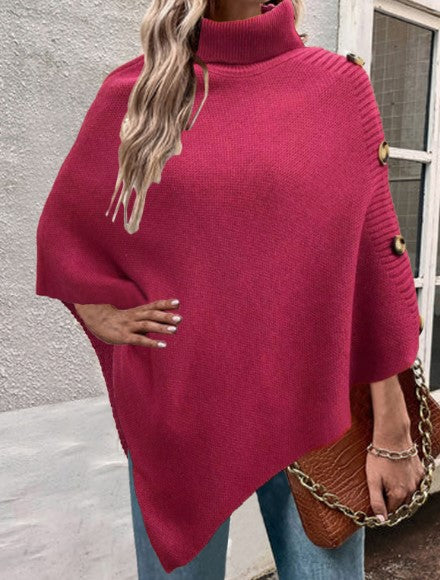 Damen Strick-Poncho mit hohem Kragen und Knopfdetails Mirla-Eva Jonsson