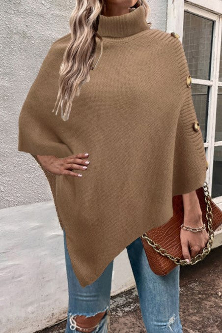 Damen Strick-Poncho mit hohem Kragen und Knopfdetails Mirla-Eva Jonsson