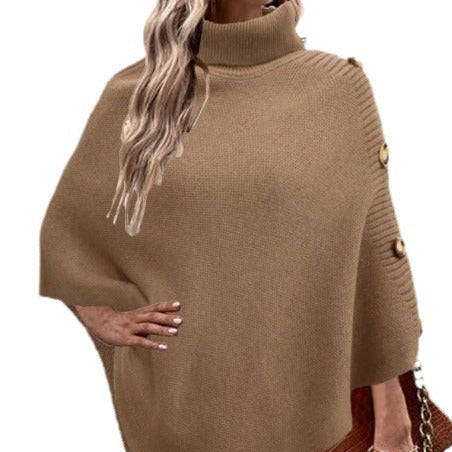 Damen Strick-Poncho mit hohem Kragen und Knopfdetails Mirla-Eva Jonsson