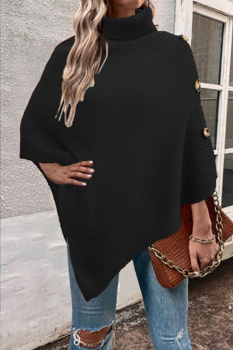 Damen Strick-Poncho mit hohem Kragen und Knopfdetails Mirla-Eva Jonsson