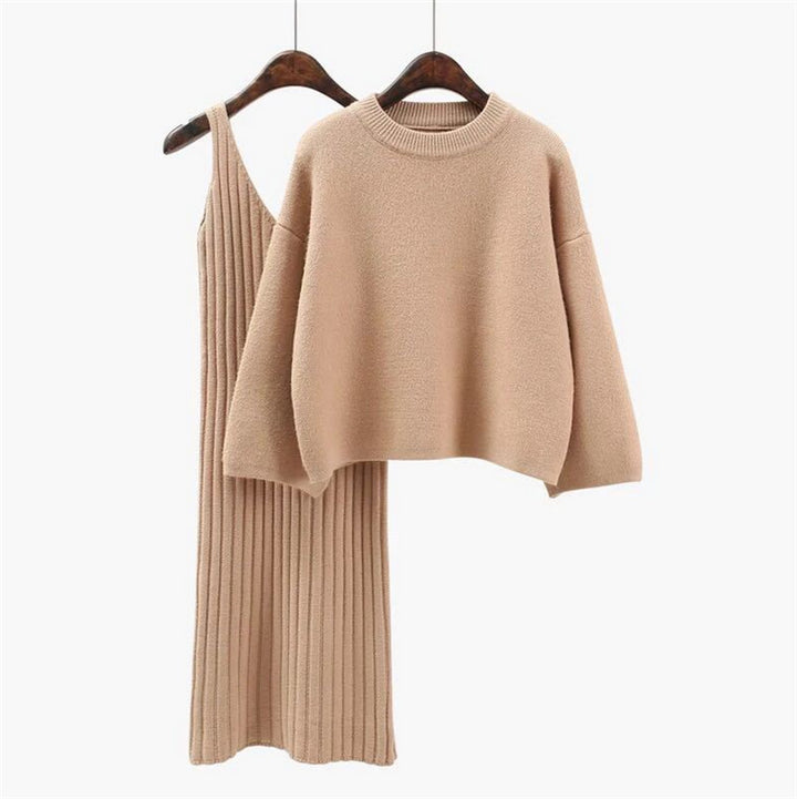 Damen Strick-Set mit lässigem Crop-Pullover und geripptem Maxikleid Eva Jonsson-Eva Jonsson