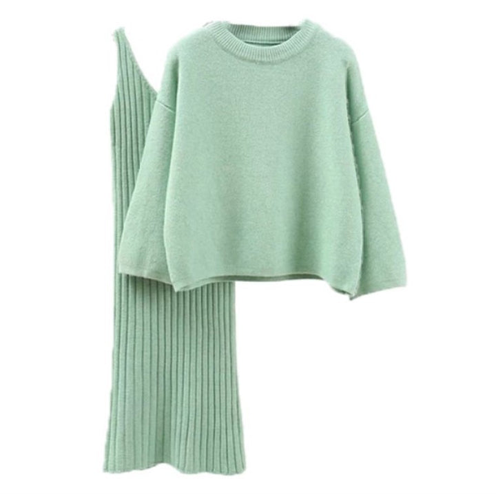 Damen Strick-Set mit lässigem Crop-Pullover und geripptem Maxikleid Eva Jonsson-Eva Jonsson