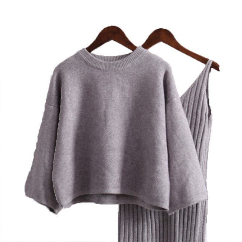 Damen Strick-Set mit lässigem Crop-Pullover und geripptem Maxikleid Eva Jonsson-Eva Jonsson