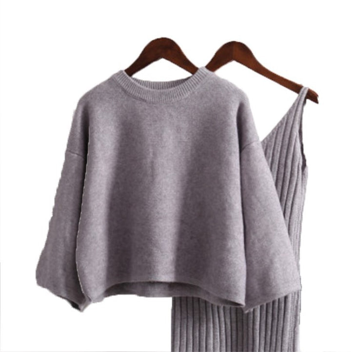 Damen Strick-Set mit lässigem Crop-Pullover und geripptem Maxikleid Eva Jonsson-Eva Jonsson