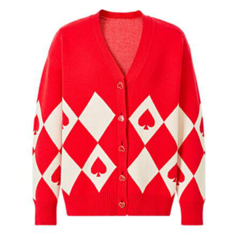 Damen Strickjacke mit Herzknöpfen und Rautenmuster Mirla-Eva Jonsson