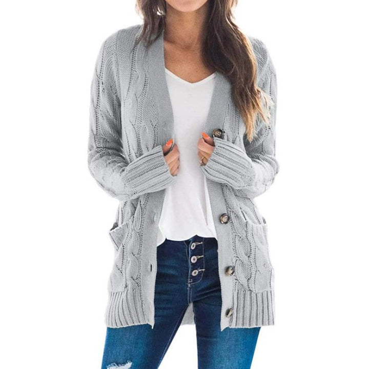 Damen Strickjacke mit Kabelmustern und großen Knöpfen Mirla-Eva Jonsson