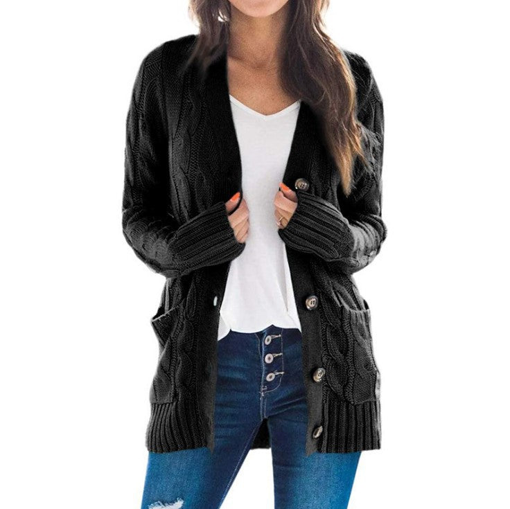 Damen Strickjacke mit Kabelmustern und großen Knöpfen Mirla-Eva Jonsson