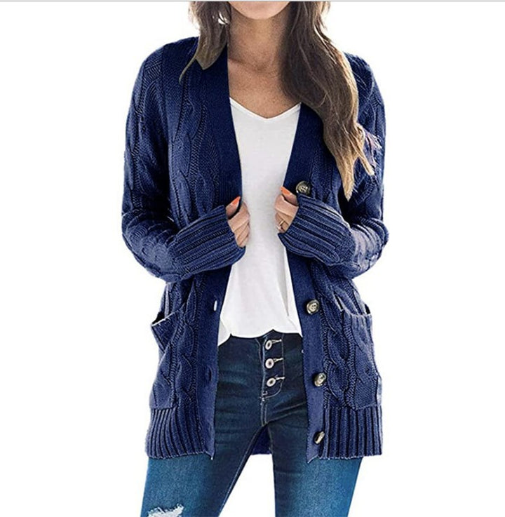 Damen Strickjacke mit Kabelmustern und großen Knöpfen Mirla-Eva Jonsson