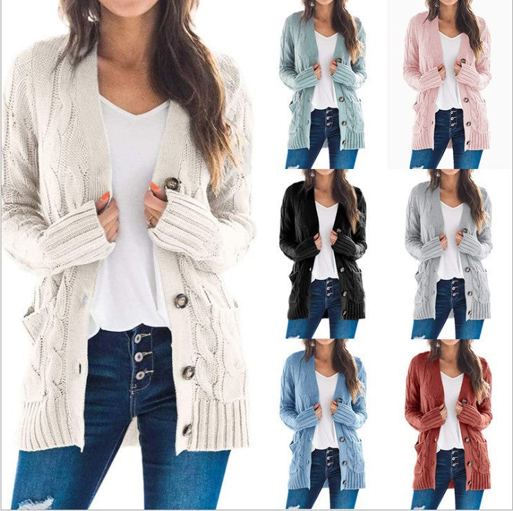 Damen Strickjacke mit Kabelmustern und großen Knöpfen Mirla-Eva Jonsson