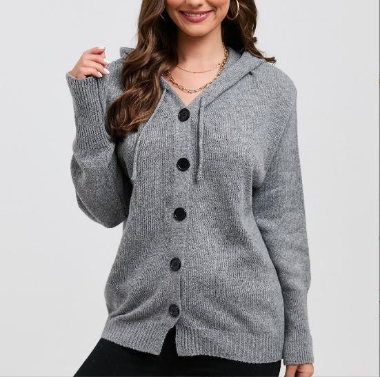 Damen Strickjacke mit Kapuze und Knopfverschluss Eva Jonsson-Eva Jonsson