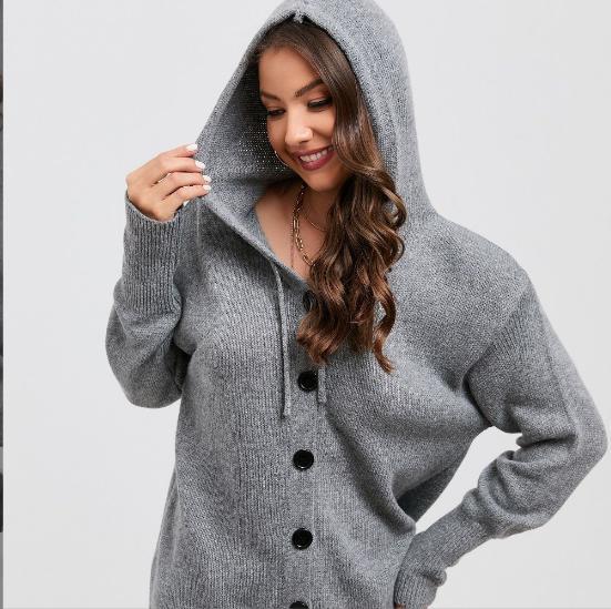 Damen Strickjacke mit Kapuze und Knopfverschluss Eva Jonsson-Eva Jonsson