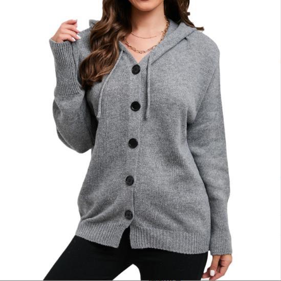 Damen Strickjacke mit Kapuze und Knopfverschluss Eva Jonsson-Eva Jonsson