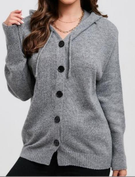 Damen Strickjacke mit Kapuze und Knopfverschluss Eva Jonsson-Eva Jonsson