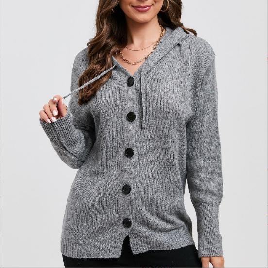 Damen Strickjacke mit Kapuze und Knopfverschluss Eva Jonsson-Eva Jonsson