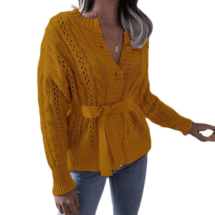 Damen Strickjacke mit Taillengürtel und auffälligem Muster Mirla-Eva Jonsson