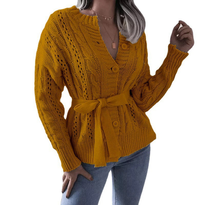 Damen Strickjacke mit Taillengürtel und auffälligem Muster Mirla-Eva Jonsson