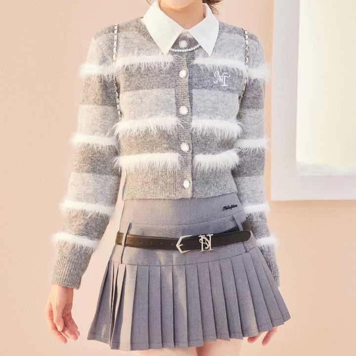 Damen Strickjacke mit breiten Streifenmuster und eleganten Knopfdetail Mirla-Eva Jonsson