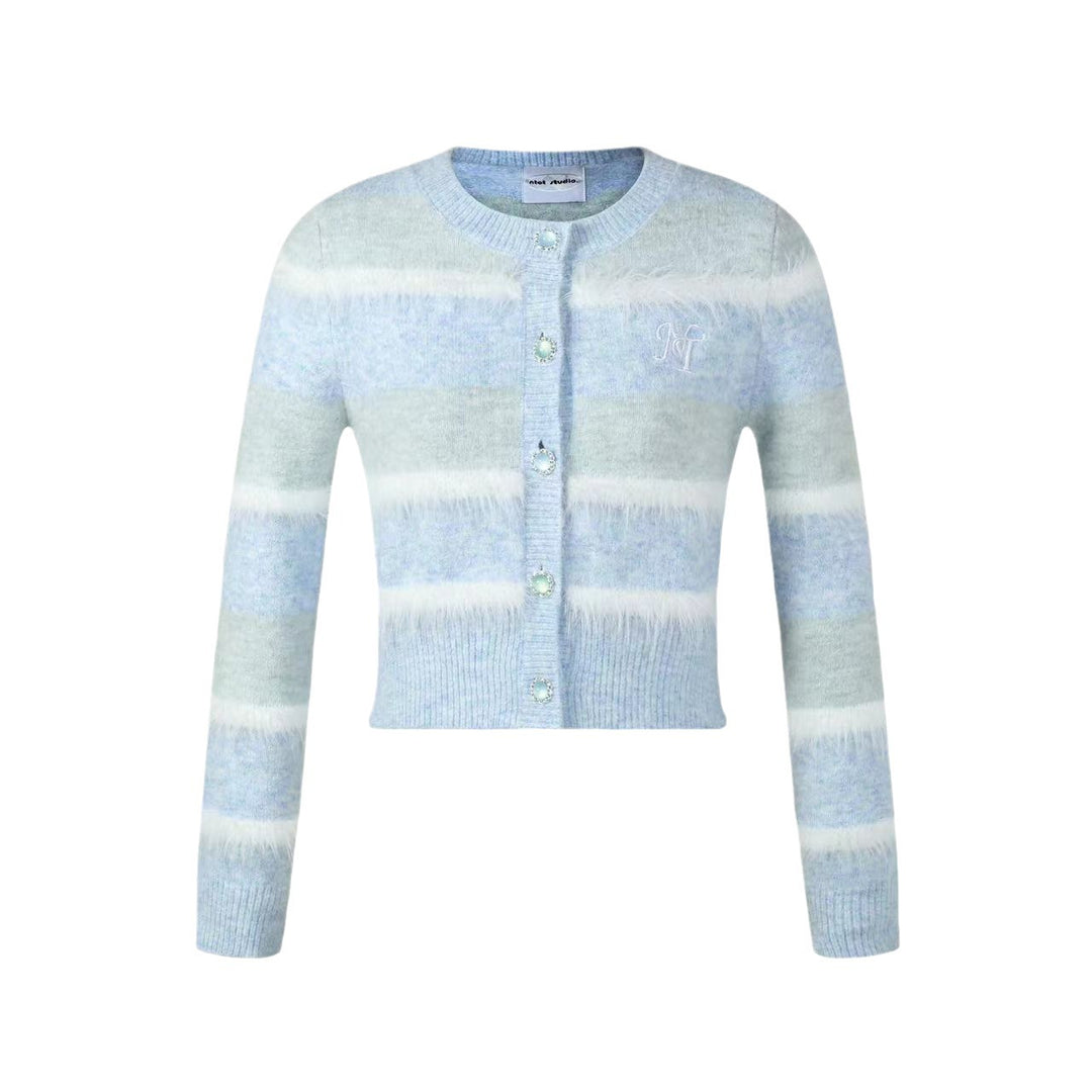 Damen Strickjacke mit breiten Streifenmuster und eleganten Knopfdetail Mirla-Eva Jonsson