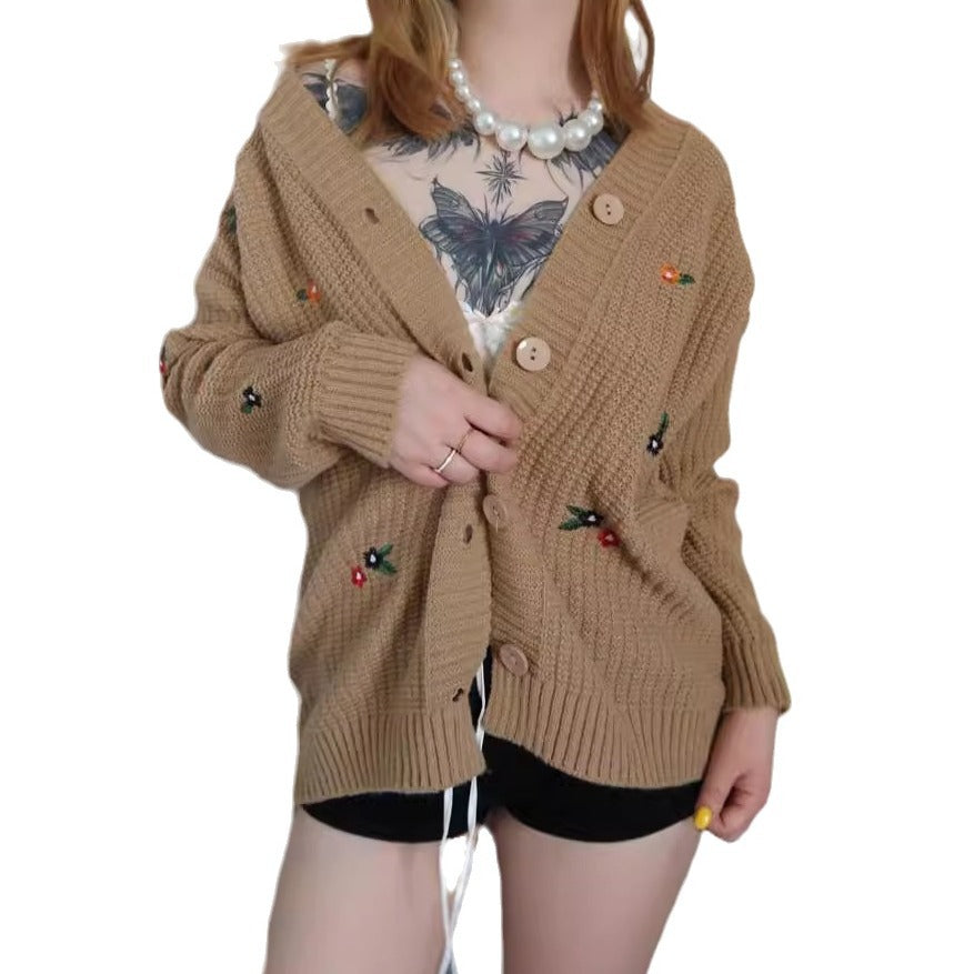 Damen Strickjacke mit buntem Blumenstickereien Mirla-Eva Jonsson