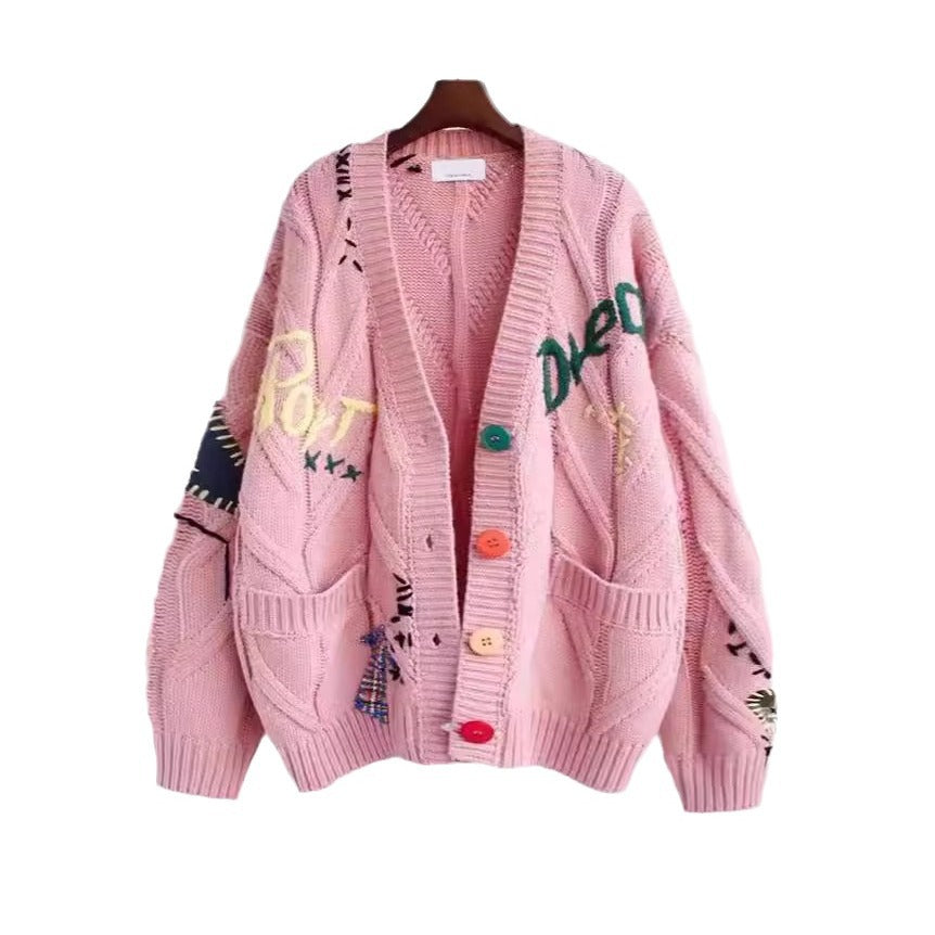 Damen Strickjacke mit buntem Motiv und praktischen Taschen Mirla-Eva Jonsson