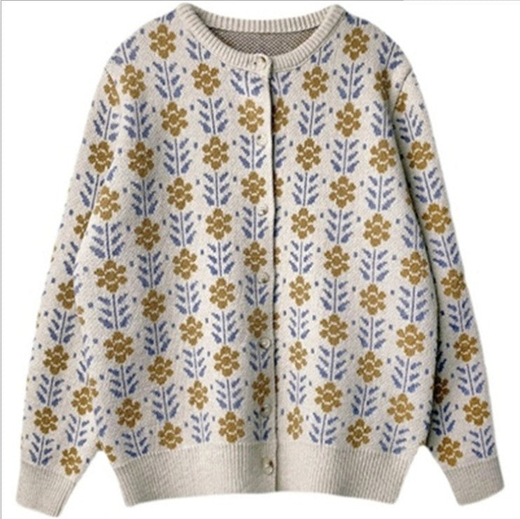 Damen Strickjacke mit floralem Muster und Knopfdetail Mirla-Eva Jonsson