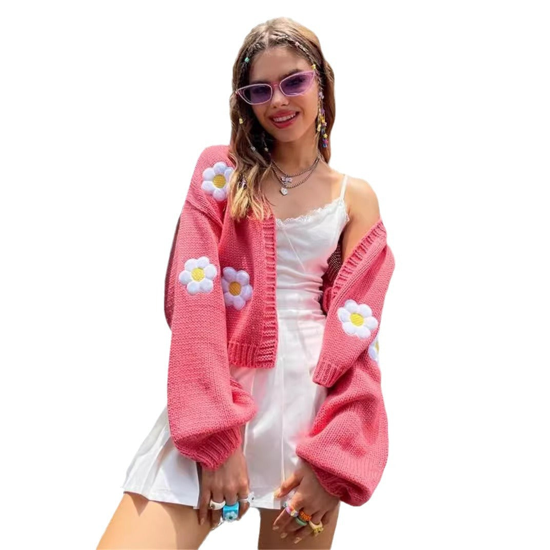 Damen Strickjacke mit floralen Applikationen Mirla-Eva Jonsson